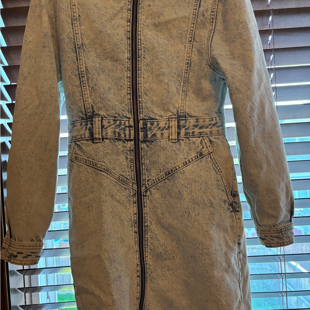 Topshop Light Wash Zip-Up Denim Dress
